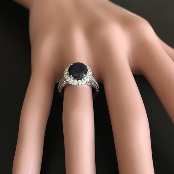 2.35 Ct Blue Sapphire & Diamond 14KW Gold Ring